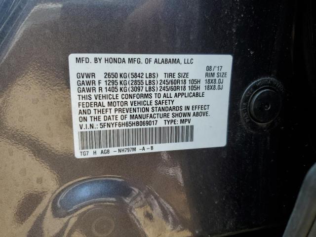 5fnyf6h65hb069017 - 2017 Honda pilot exl - #61789505