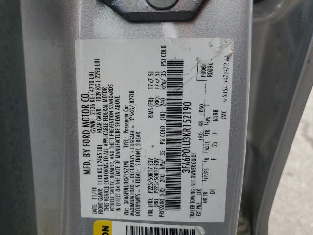 2019 FORD FUSION SE - 3FA6P0LU3KR152190