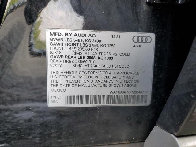 2022 AUDI Q5 PREMIUM WA1GAAFYXN2046777