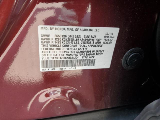 2019 HONDA PILOT EX 5FNYF6H35KB031204