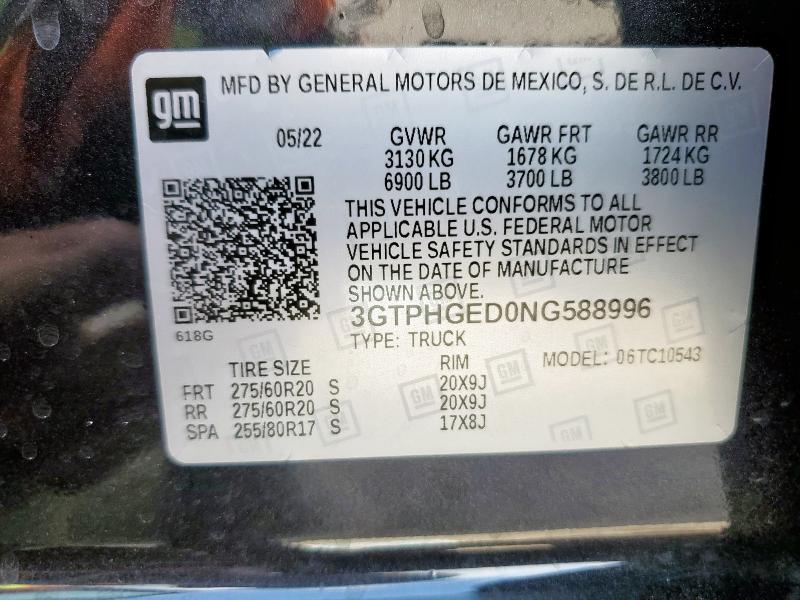 2022 GMC SIERRA C15 3GTPHGED0NG588996