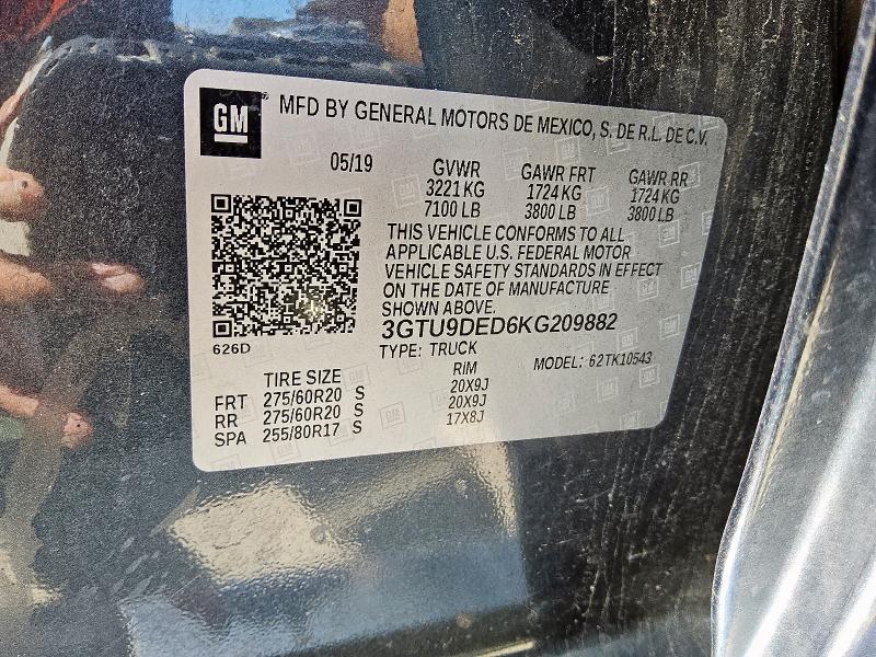 2019 GMC SIERRA K15 3GTU9DED6KG209882