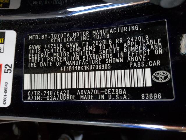 2019 TOYOTA CAMRY L - 4T1B11HK1KU706905