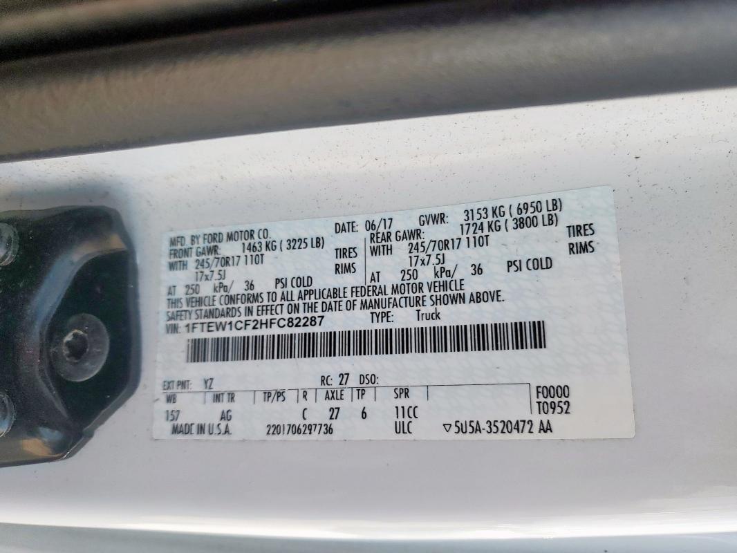 2017 FORD F150 SUPER - 1FTEW1CF2HFC82287