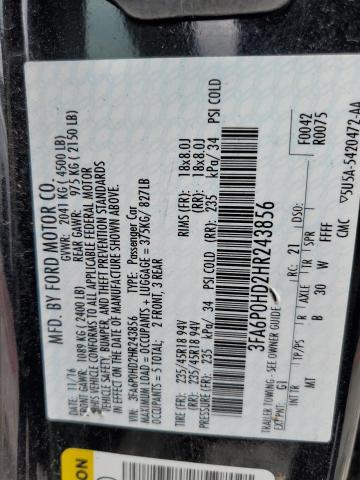 2017 FORD FUSION SE - 3FA6P0HD2HR243856