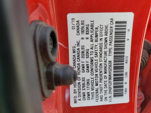 2019 HONDA CIVIC SPORT 2HGFC2F86KH525638