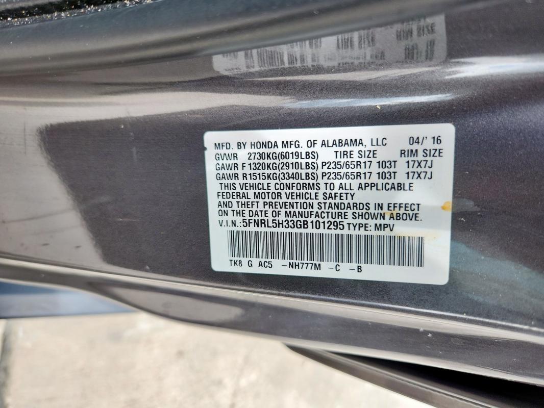2016 HONDA ODYSSEY SE 5FNRL5H33GB101295