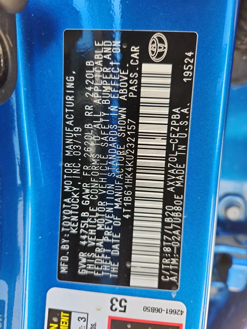 2019 TOYOTA CAMRY XSE - 4T1B61HK4KU232157