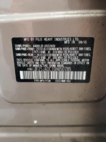 2016 SUBARU FORESTER JF2SJADC1GH450785