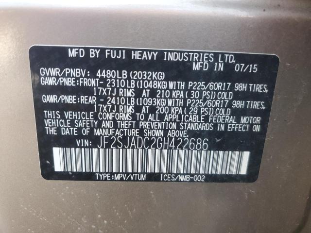 2016 SUBARU FORESTER 2 JF2SJADC2GH422686