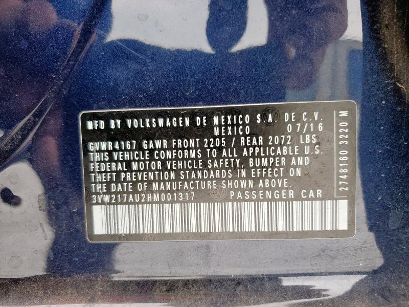 2017 VOLKSWAGEN GOLF S 3VW217AU2HM001317
