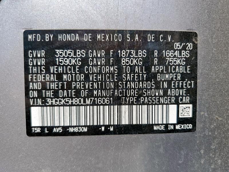 2020 HONDA FIT EX 3HGGK5H80LM716061