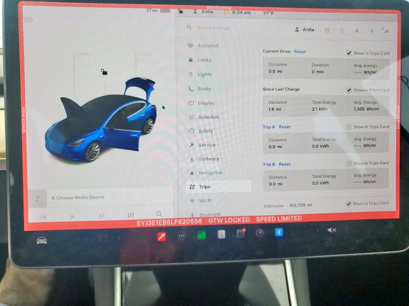 2020 TESLA MODEL 3 5YJ3E1EB5LF620556