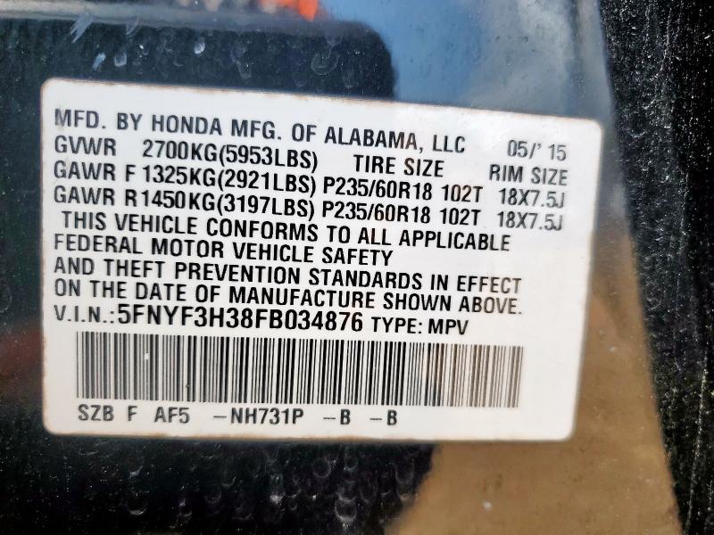 2015 HONDA PILOT SE 5FNYF3H38FB034876