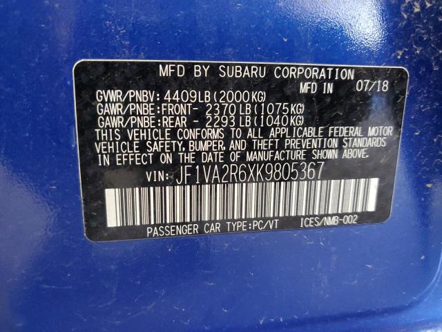 2019 SUBARU WRX STI JF1VA2R6XK9805367