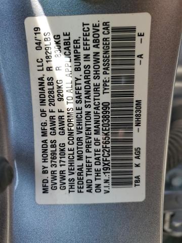 2019 HONDA CIVIC LX 19XFC2F65KE038990