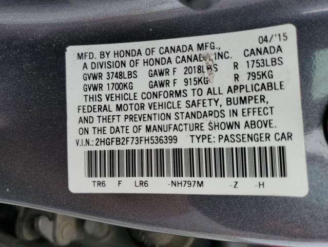 2015 HONDA CIVIC SE 2HGFB2F73FH536399