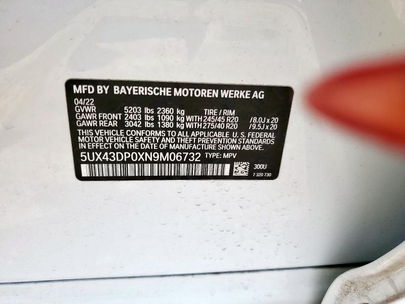 2022 BMW X3 SDRIVE3 5UX43DP0XN9M06732