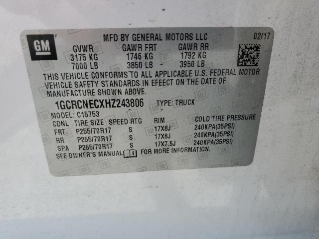 2017 CHEVROLET SILVERADO 1GCRCNECXHZ243806