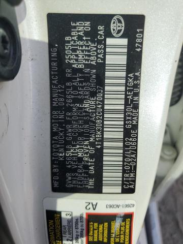 2012 TOYOTA AVALON BAS - 4T1BK3DB2CU470037