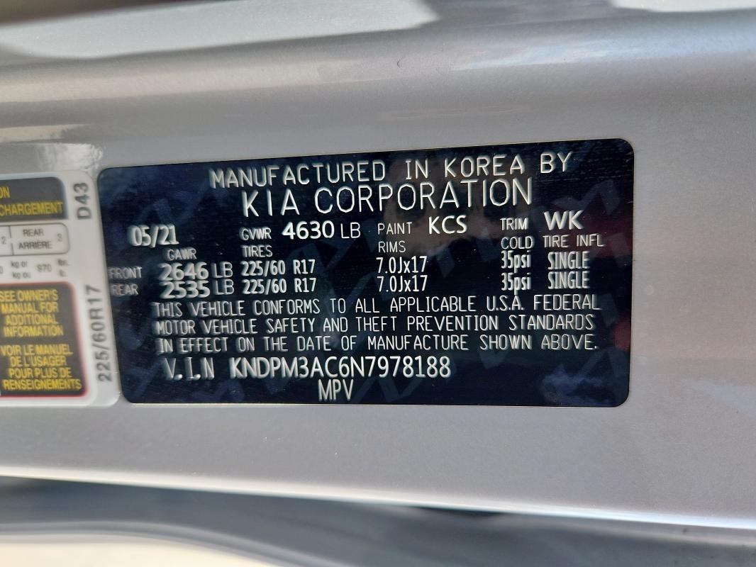 2022 KIA SPORTAGE L - KNDPM3AC6N7978188