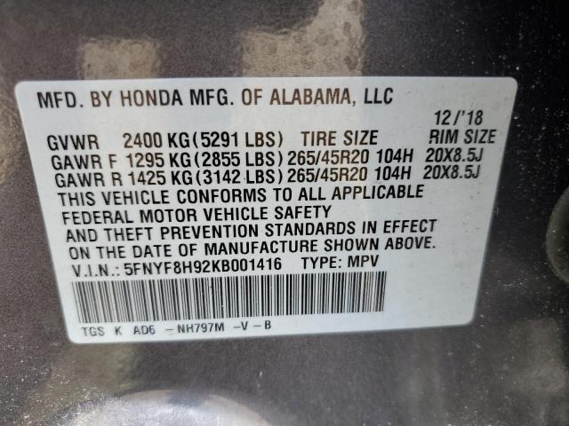 2019 HONDA PASSPORT T 5FNYF8H92KB001416