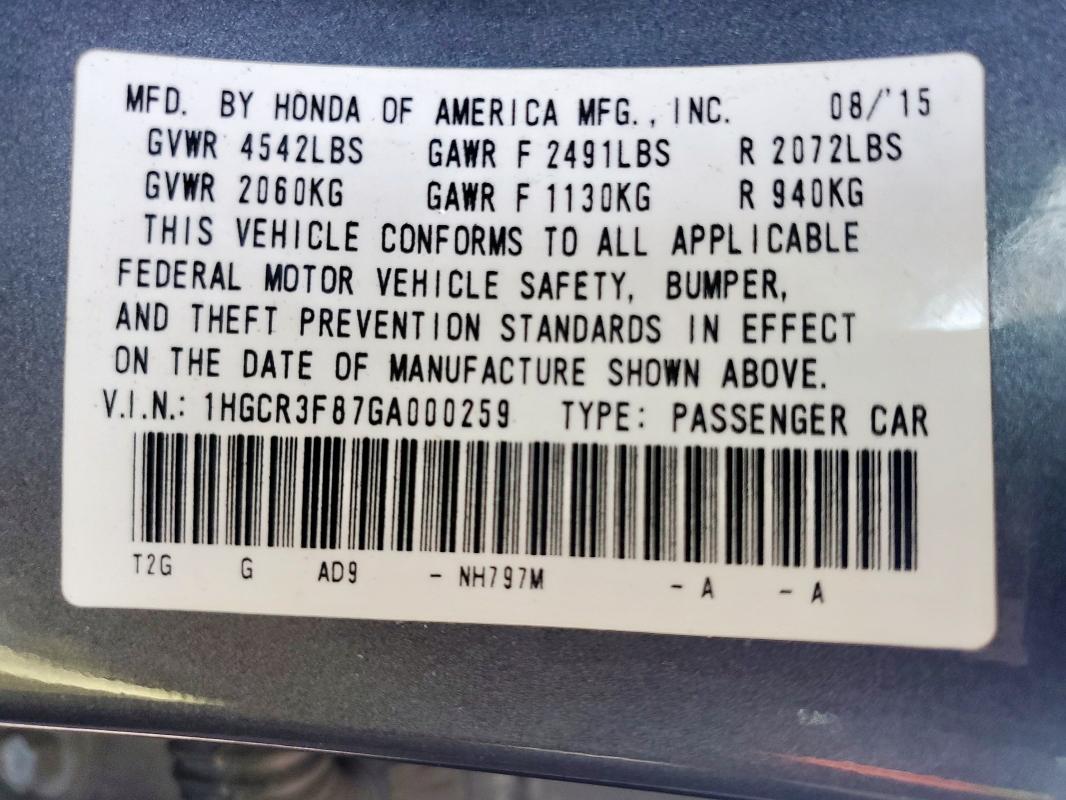 2016 HONDA ACCORD EXL - 1HGCR3F87GA000259