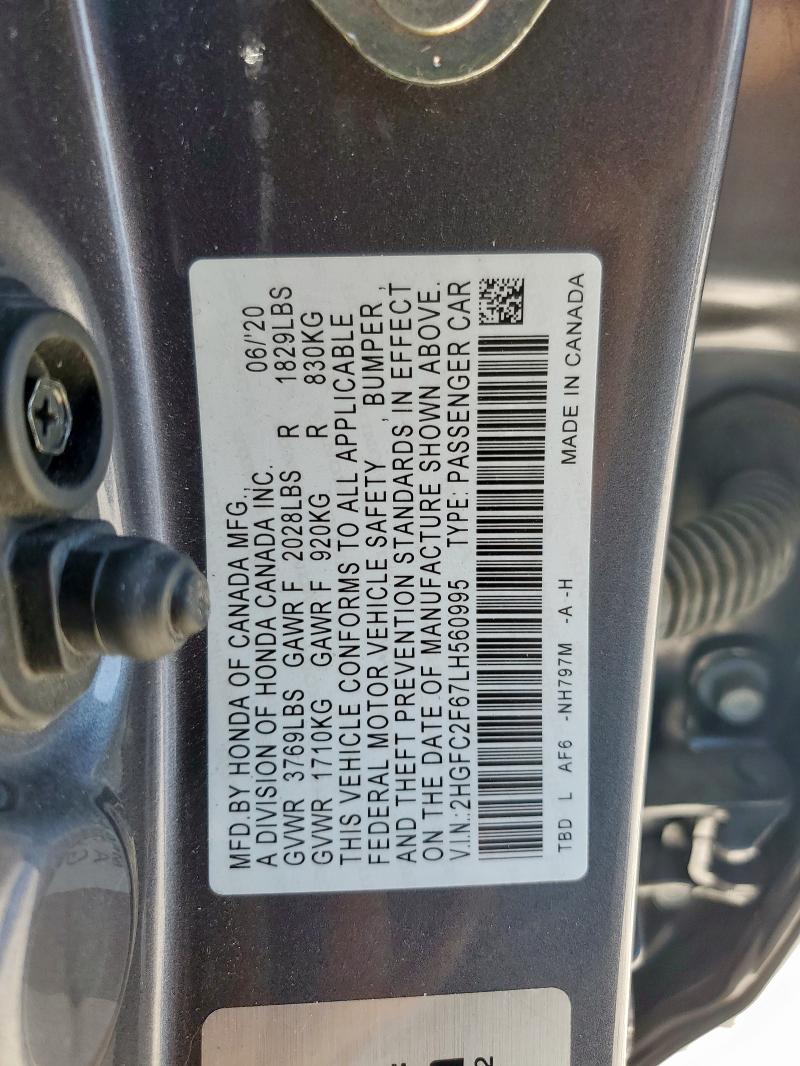 2020 HONDA CIVIC LX 2HGFC2F67LH560995