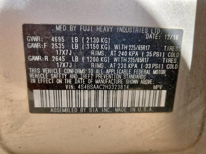 2017 SUBARU OUTBACK 2. - 4S4BSAAC2H3323814