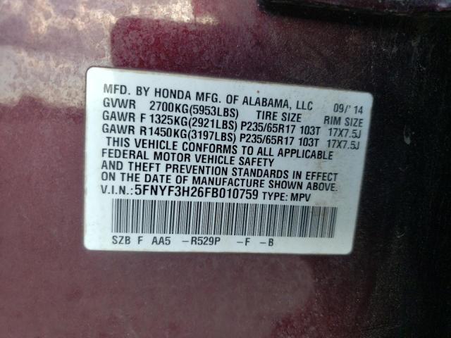 2015 HONDA PILOT LX - 5FNYF3H26FB010759
