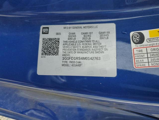 2021 CHEVROLET CAMARO LT 1G1FD1RS4M0142763