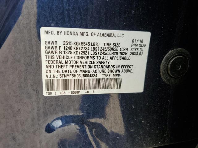 2018 HONDA PILOT TOURING 5FNYF5H93JB004824