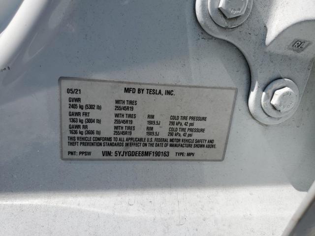 2021 TESLA MODEL Y 5YJYGDEE8MF190163