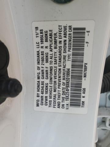 2019 HONDA INSIGHT TO 19XZE4F9XKE019994
