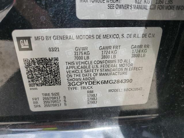 2021 CHEVROLET SILVERADO 3GCPYDEK6MG284390