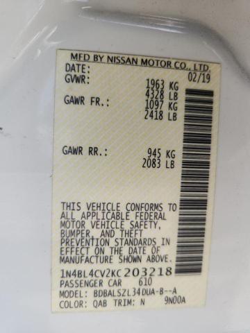 2019 NISSAN ALTIMA SR - 1N4BL4CV2KC203218