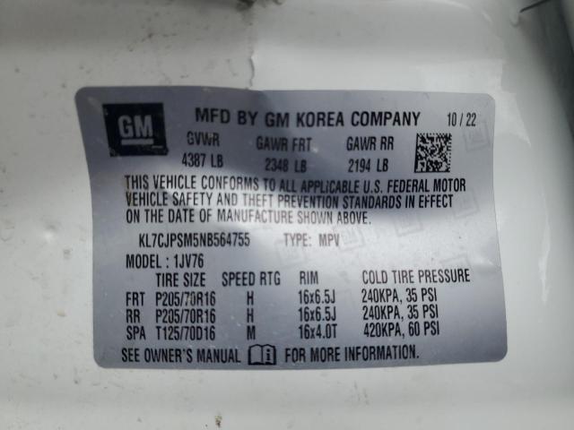 2022 CHEVROLET TRAX 1LT KL7CJPSM5NB564755