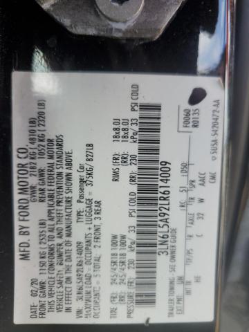 2020 LINCOLN MKZ 3LN6L5A92LR614009
