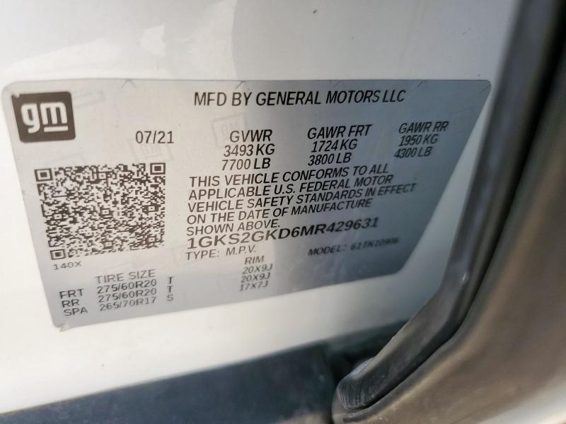 2021 GMC YUKON XL K 1GKS2GKD6MR429631