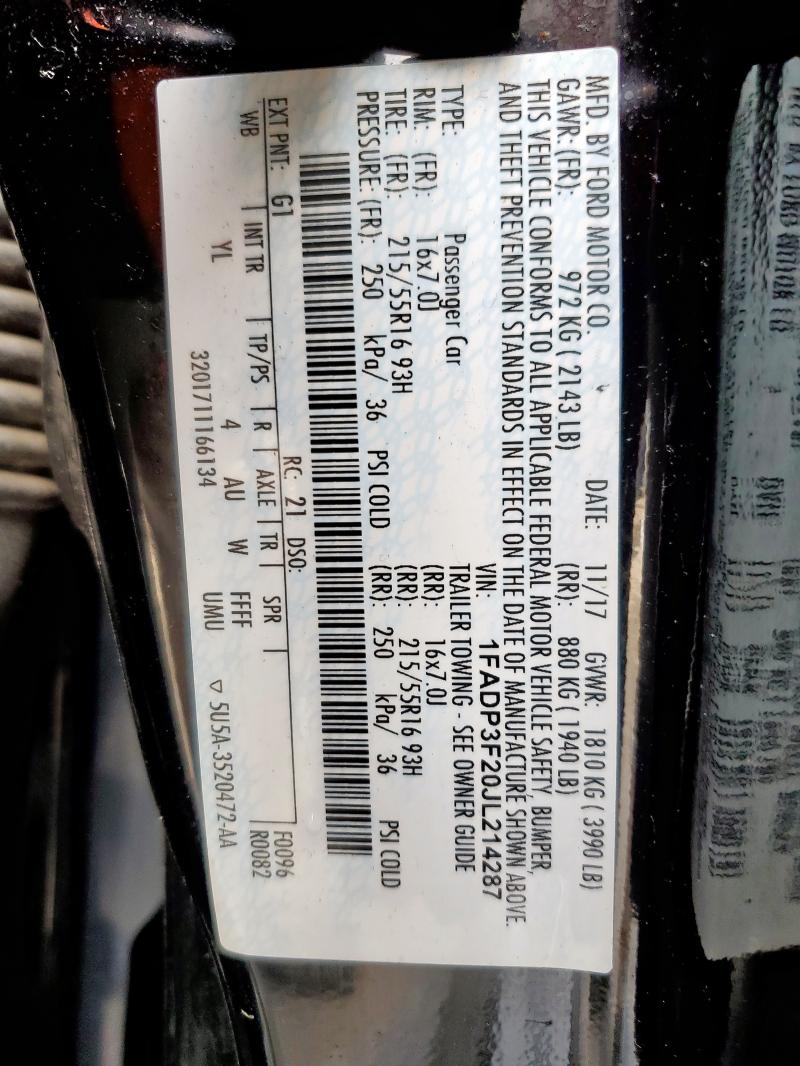 2018 FORD FOCUS SE - 1FADP3F20JL214287