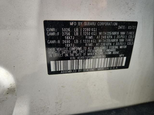 2021 SUBARU OUTBACK TO 4S4BTGPD0M3180145