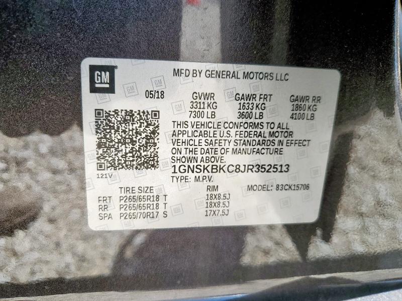 2018 CHEVROLET TAHOE 1500 1GNSKBKC8JR352513