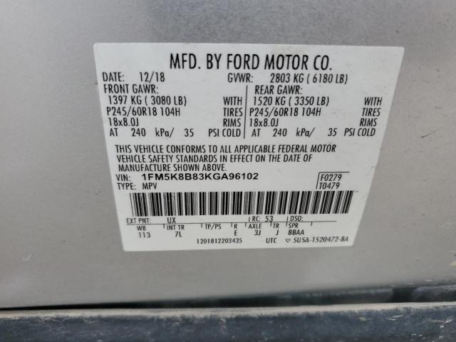 2019 FORD EXPLORER 1FM5K8B83KGA96102