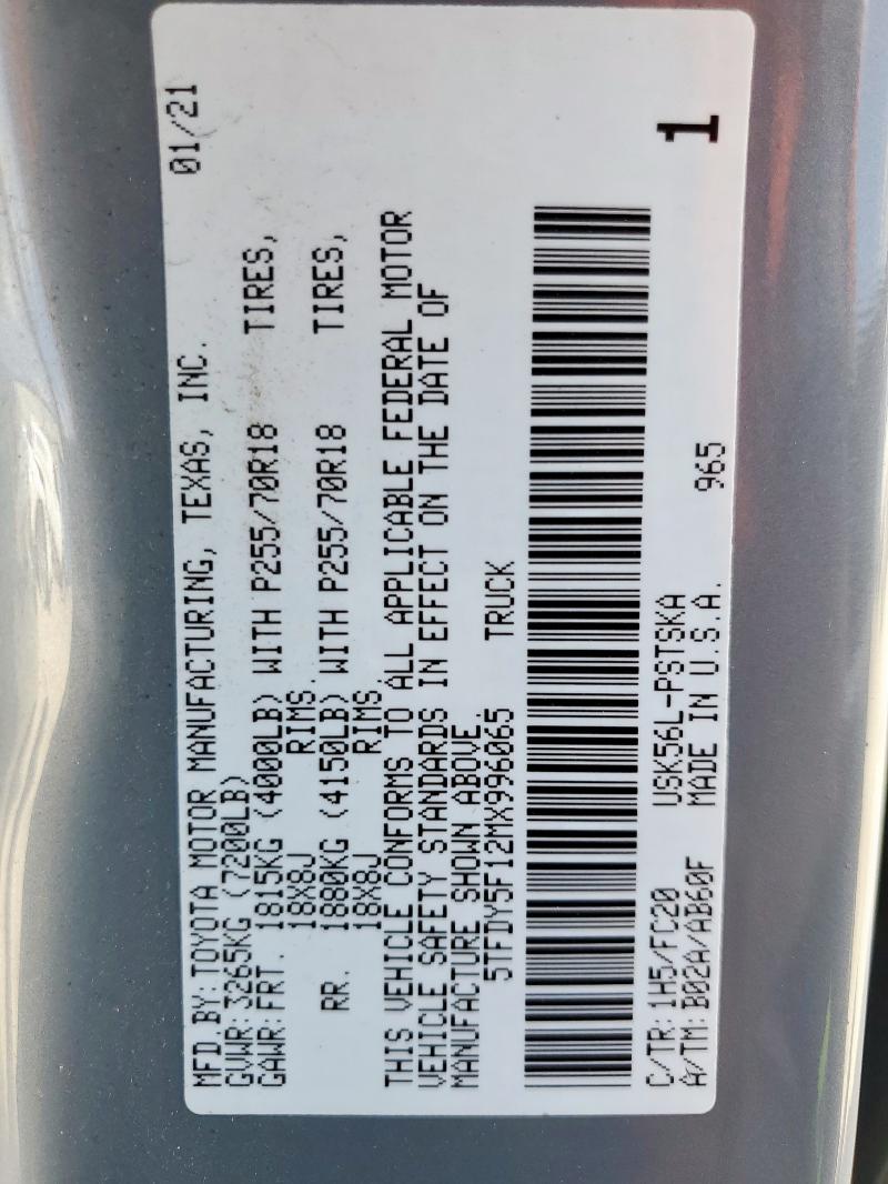 2021 TOYOTA TUNDRA CRE - 5TFDY5F12MX996065