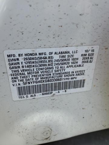 2016 HONDA PILOT ELIT 5FNYF6H0XGB033060