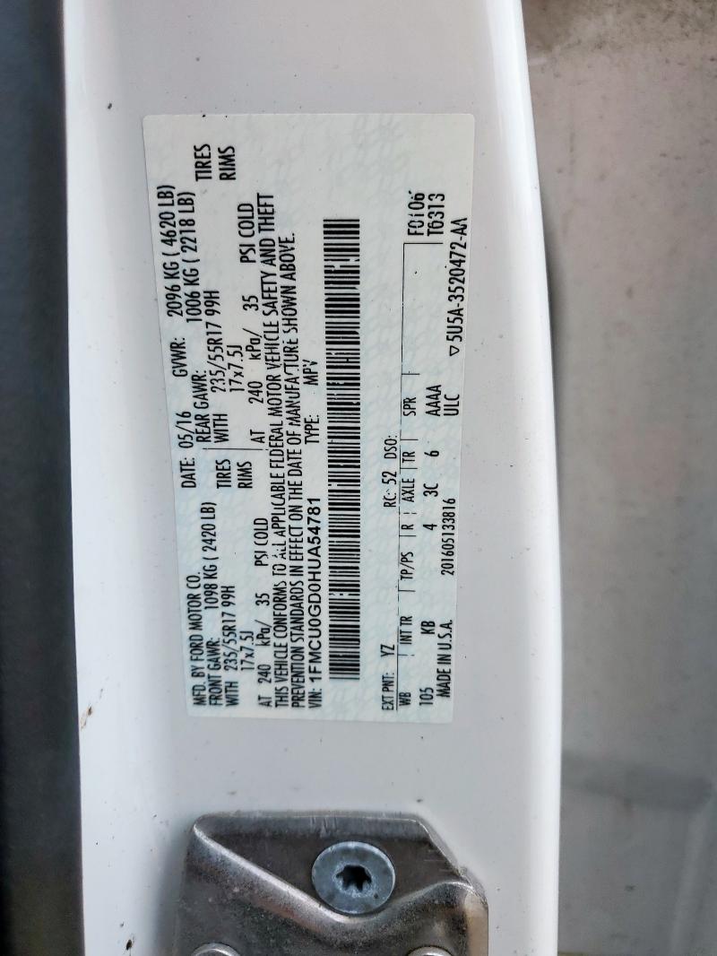 2017 FORD ESCAPE SE - 1FMCU0GD0HUA54781