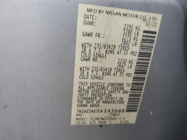 2020 NISSAN MURANO S 5N1AZ2AS7LN143648