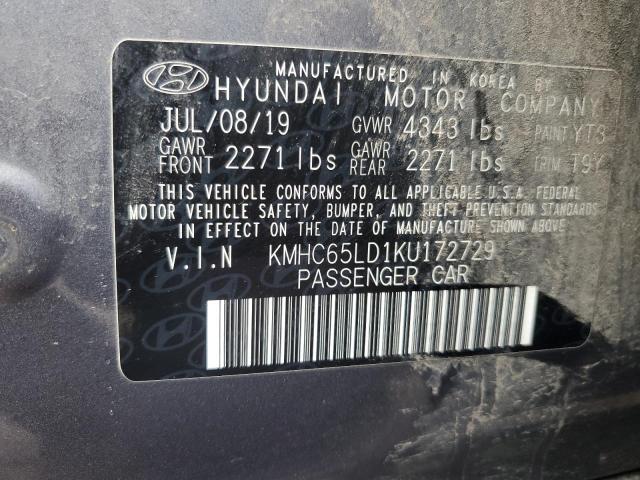 2019 HYUNDAI IONIQ KMHC65LD1KU172729