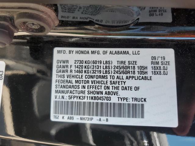 2019 HONDA RIDGELINE 5FPYK3F11KB045703