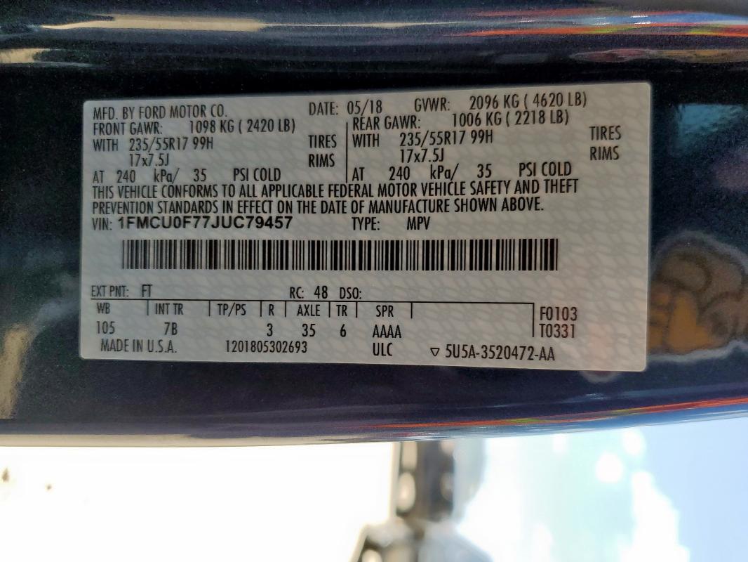 2018 FORD ESCAPE S - 1FMCU0F77JUC79457